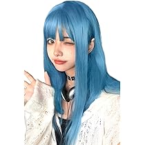 Amazon.co.jp: Sofeiyan ウィッグ ロング ストレート 青 普段使い用