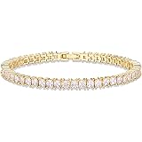 PAVOI 14K Gold Plated Princes Cut Cubic Zirconia Classic Tennis Bracelet | Gold Bracelets for Women | 3mm CZ, Size 6.5-7.5 In