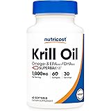 Nutricost オキアミ油 (1000mg)、 60ソフトカプセル、オメガ3脂肪酸 (エイコサペンタエン酸 - EPA+ドコサヘキサエン酸 - DHA)