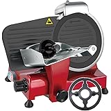 業務用ミートスライサー 漆黒シリーズ 電動 肉スライサー（フッ素樹脂コーティング刃）【回転刃220ｍｍ】 PRO-220YS-BT-R レッド KIPROSTAR(キプロスター)