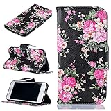 iPhone 7 ケース UNEXTATI 手帳型 軽量 全面保護カバー 横置きスタンド機能付き 耐衝撃 マグネット式 財布ケース 高品質 PUレザー iPhone7 ケース (P1 ブラック)