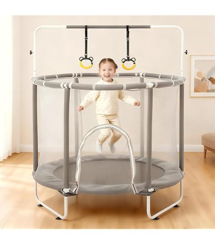 Amazon | 子供用 トランポリン 室内 鉄棒 吊り輪付き 高さ3段階調節