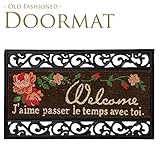オールドファッション玄関マット　フローラル　ビターチョコ　75×45cm