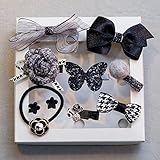 LONGPRO 子供 ヘアアクセサリー10個入りセット ボックス付き おしゃれ かわいい 髪飾り 髪留め カチューシャ 蝶結び 花 星 出産祝い 誕生日 プレゼントギフト 贈り物 (ブラック)