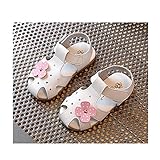 Candykids　ベビー おしゃれ 靴 サンダル　夏 赤ちゃん キッズ 履き心地 柔らか マジックテープ 　滑り止め 付き 可愛い 花 女の子 シューズ (内寸14.5cm, ホワイト)