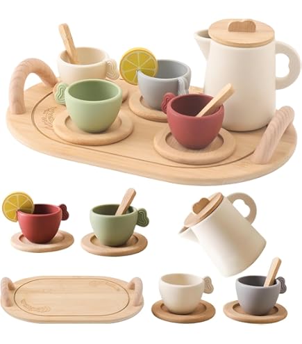 Toys Amazon Wooden Tea Set Table Top Play Kitchen Tender Leaf