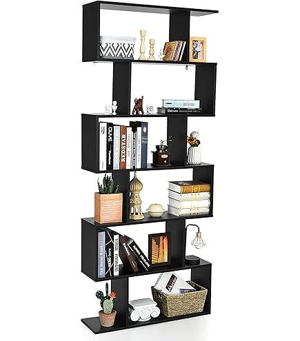 Amazon｜COSTWAY オープンシェルフ 黒 オープンラック 木製 6段 本棚