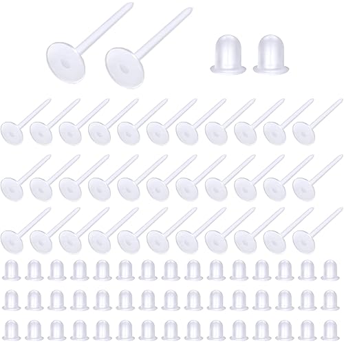 TOAOB 1000 Pairs Plastic Earring Posts Blanks Ear Pins and Clear Rubber Safety Backs Earring Stoppers Jewelry Findings