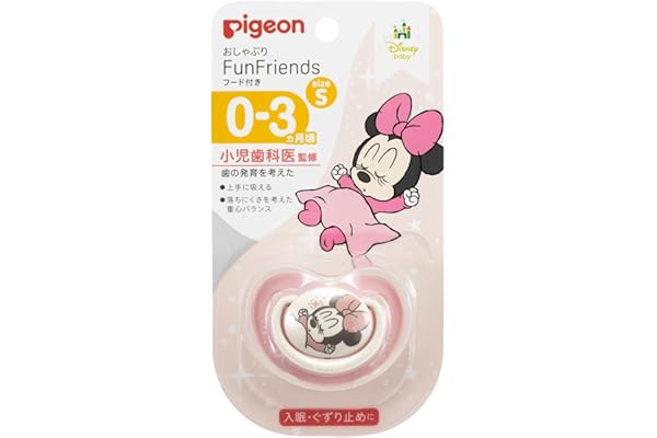 Pigeon Fun Friends Pacifier, 0 - 3 Months, Small, Minnie Pattern, Skin-Friendly, Silicone