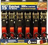 CargoLoc 89977 1-inch X 15-feet X 1500-pound Ratchet Tie Down with S字フック、6ピースby CargoLoc