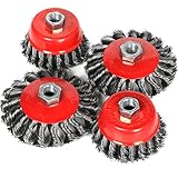 Yaheetech ディスクグラインダー用 ひねりカップブラシ 強靭ヒネリブラシ 研磨ブラシ ワイヤーカップブラシ 捻子付鋼線ヒネリホイールブラシ ワイヤー フラットブラシ 4個入り