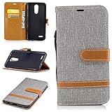 LG K10 2017 ケース 手帳型 カード収納 横置きスタンド機能付き マグネット カバー 高品質 財布型 衝撃吸収 落下防止 LG K10 2017 対応 ケース (P9 グレー)