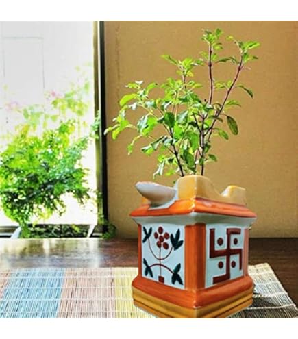 Maceta Hecha A Mano De Terracota/arcilla, Tulasi/tulsi/tulsi, Maceta Para Exteriores (30,5 X 35,5 Cm