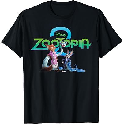 Amazon | Disney Zootopia 2 イラスト キャラクター ロゴ Tシャツ | T