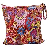 KINDOYO 赤ちゃん　おむつバッグ　防水　ダブルジッパー　バッグ　収納袋　旅行用　再利用可能　トートバッグ (カラフルな花)