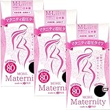 (モア)MORE 日本製 80デニール マタニティ 着圧タイツ M-L ブラック 前後マチ付 調整ベルト付き ＜3足組＞