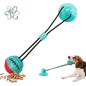 しあい(SIAYI) 犬用おもちゃ 噛むおもちゃ ロープ 吸盤式 天然ゴム 餌入れ ベール 歯磨き ストレス解消 耐久性 ペットおもちゃ (ブルー*赤)