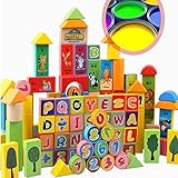 Ajusen 木のおもちゃ 知育玩具 英数字 動物 積み木 カラー認識 子供 3歳以上