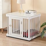 XUDREZ 犬 ゲージ 小型犬 屋根付き 犬ケージ ペット ケージ 犬 犬用サークル 木製 室内サークル 簡単組立 犬向けケージ サークル 犬 室内 犬ペットゲージ 小型犬 中型犬 留番用 (62x48x60cm,ホワイト)