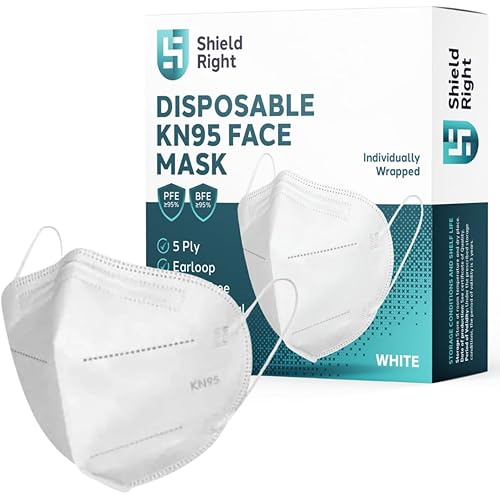 Shield Right KN95 Face Masks 10 Pack – Individually Wrapped 5-Ply Disposable Masks | N95 P2 Equivalent | Black or White | Com