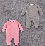 春 ベビー赤ちゃん　新生児連体服　長袖カバーオール　バックスタイル グレー (70cm -80cm - 90cm -95cm 4点セット) z3844 2番【4点】
