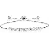 Gem Stone King 925 Sterling Silver Forever Classic Moissanite from Charles & Colvard and Created Sapphire Adjustable Tennis B