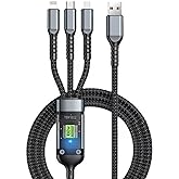Multi Charging Cable 3 in 1, 4FT 100W 6A Braided LED Lights Multiple Fast Charging Cord with Type C/Micro Connectors Universa