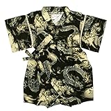 甚平 ロンパース ベビー 男の子 綿100% 日本製生地 龍 和柄 じんべい ロンパース 甚平 ブラック 70cm