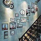 テレビ壁画壁掛け絵画コンビネーション装飾絵画、クリエイティブウォールハンギングソリッドウッドフレーム、17ピクチャーフレーム階段壁装飾組み合わせ（長方形+丸） (色 : ブラック, スタイル : B)