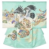 男の子初着 お宮参り着物 ポリエステル 薄緑 鷹に小槌