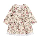 SIEGES 子供服 キッズ ベビー ワンピース チュニック フリル レース 花柄 Aライン 長袖 春 秋 (100cm)