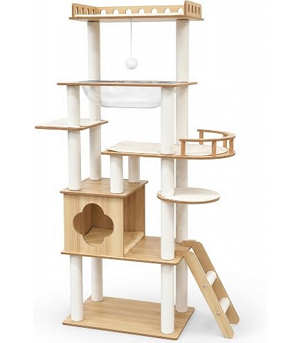 Amazon | KUMMO キャットタワー 宇宙船 木製 スリム 猫タワー 大型猫用