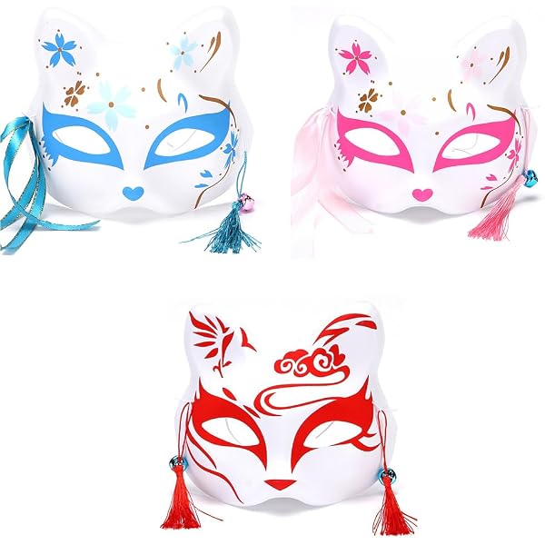 Amazon.co.jp: YanYu Fashion 狐面 手描き お面 仮面 狐 半面 夏目友人