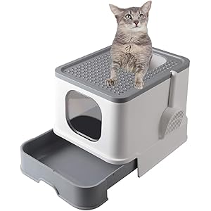 (Free bee) 猫用トイレ本体 砂が飛び散らない 上から出入りができる 猫ちゃんも楽しい 引き出し付きトイレ