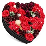 YOBANSA ソープフラワー 造花 枯れない 花　ハートフラワー形状ギフトボックス　誕生日　母の日　記念日　先生の日　バレンタインデー　昇進　転居など最適としてのプレゼント (レッド)