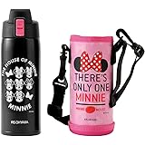 アイリスオーヤマ 水筒 子供用 キッズ 600ml ミニー(ブラック) ワンタッチ 直飲み 保冷 ディズニー 真空断熱6時間冷たさキープ 嬉しいポーチ&ストラップ付き 持ちやすいハンドストラップ ごくごく飲める お手入れ簡単 通園や通学に 軽量 スポ