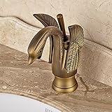 (Antique Brass)Rozin Antique Brass Swan Shape Single Lever Bathroom Sink Faucet Deck Mount Mixer Tap