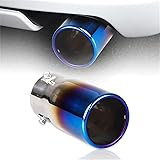 Jeyaic 汎用 マフラーカッター チタン焼き風 真円型 ストレート式 口径76MM 取付直径40-55MM 取付ボルトネジ シングル 簡単取付 後付け 重厚感有り エアロパーツ  排気量2.0-3.0Lの車に対応
