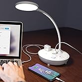 ダブルソケットLEDクリップライト 目に優しいディスプレイライト 360度グースネックホース コンピュータモニター照明に適用 タッチ無段階調光3000K-6500K色温 USB給電 ホームオフィス用 作業台 読書勉強等に適用 (白色コンセントグースネ