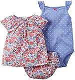カーターズ ロンパース carter's 2016年春夏新作 女の子用赤x水色花柄半袖チュニックxフリル付きブルマお出かけ用豪華上下3点セット (12m... [並行輸入品]