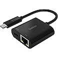 Belkin INC001btBK USB-C to Ethernet Adapter + Charge (60W Passthrough Power for Connected Devices, 1000 Mbps Ethernet Speeds)