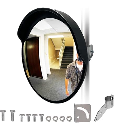 SecurityMan Adjustable Convex Mirror For Blind Spots 12" - Shatterproof Polycarbonate Fish Eye Mirror - Wide Views For Outdoor Or Indoor - Great As A Driveway Mirror Or Safety And Security Mirror - View #9