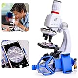 子供顕微鏡セット 初心者顕微鏡セット 初心者用小学生科学実験知恵玩具　倍率切り替え可能 LEDとミラー照明付き マイクロスコープ ミニ顕微鏡 100X、400X、1200Xの拡大倍率 子供 小学生 中学生 高校生の学習用 おもちゃ 科学 実験 学習 