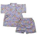 《盛夏 甚平》(ジンベイ) 日本製ベビー女児 リップル生地アサガオ総柄衿フリル甚平スーツ 95cm /パープル NO.OG-75551