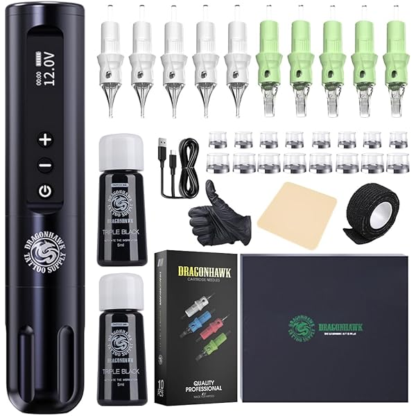 Amazon | Dragonhawk Atom2 ワイヤレス タトゥーマシンキット - プロ用