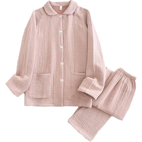 Amazon | [エネタン] 播州織 三重ガーゼ パジャマ 【クリーム色