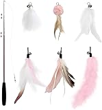 SONGWAY ねこおもちゃ 猫おもちゃ 猫じゃらし ねこのおもちゃ 猫用おもちゃ じゃれ猫 羽根 羽のおもちゃ 鈴付き 1本釣り竿付き 交換と伸縮可能 猫ストレス解消おもちゃ 人気 丈夫 ピンク
