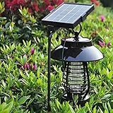 ソーラー式電撃殺虫器 UV光源吸引式殺虫機　5000mAh、キャンプ/庭/パティオ/芝生/室内など適用充電でき蚊取り器、LED照明機能付き電撃殺虫ランタン[工場直営]