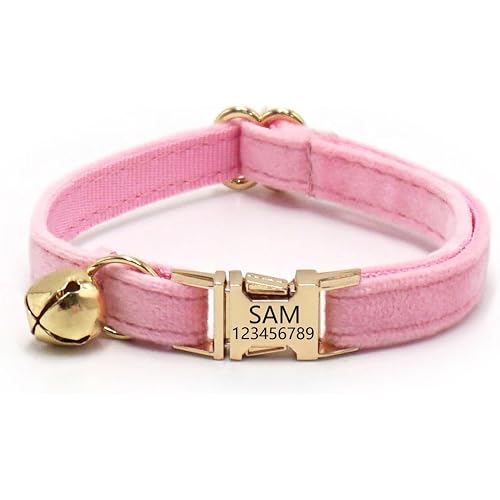 Customized Soft Artificial Velvet Cat Collar, Personalized Cat Tag,Laser Engraved Metal Button Cat Collar, Neck Circumference