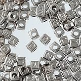 ファイニエ アルファベット ビーズ キューブ シルバー 銀古美 6mm 300個 アクセサリー パーツ ブレスレット ハンドメイド AP2351